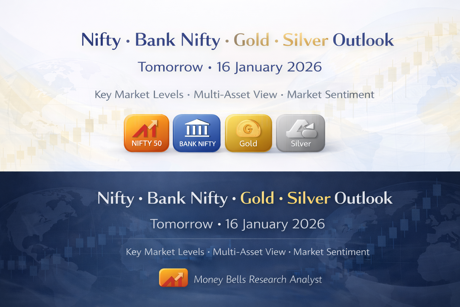 Nifty Bank Nifty Gold Silver tomorrow outlook for 16 January 2026 with key support resistance levels and overall market sentiment